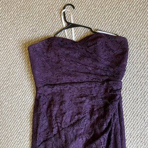 David's Bridal Dark Plum Strapless Lace Bridesmaid Dress Size 14
